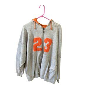 Koni Jeans Mens Size XXL Full Zip Gray Hoodie Sweatshirt Jacket Coat Orange